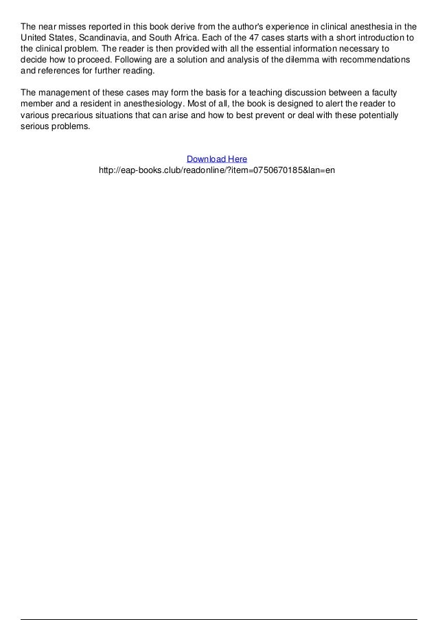 Near Misses in Pediatric Anesthesia